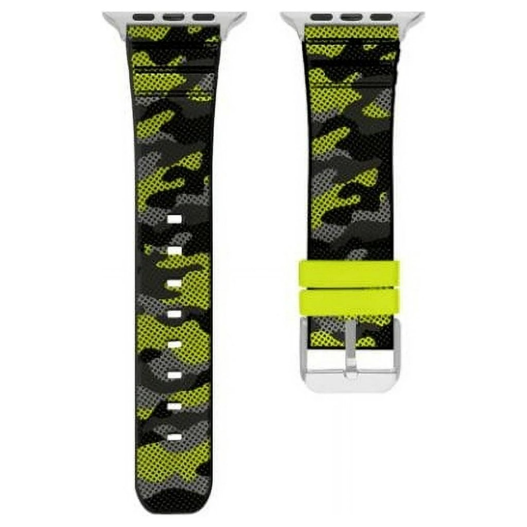 Mens Rubber Watch Strap Compatible W 42mm 44mm Apple Watch BlackLime Camo Mens Rubber Watch Strap Compatible W 42mm 44mm Apple Watch BlackLime Camo